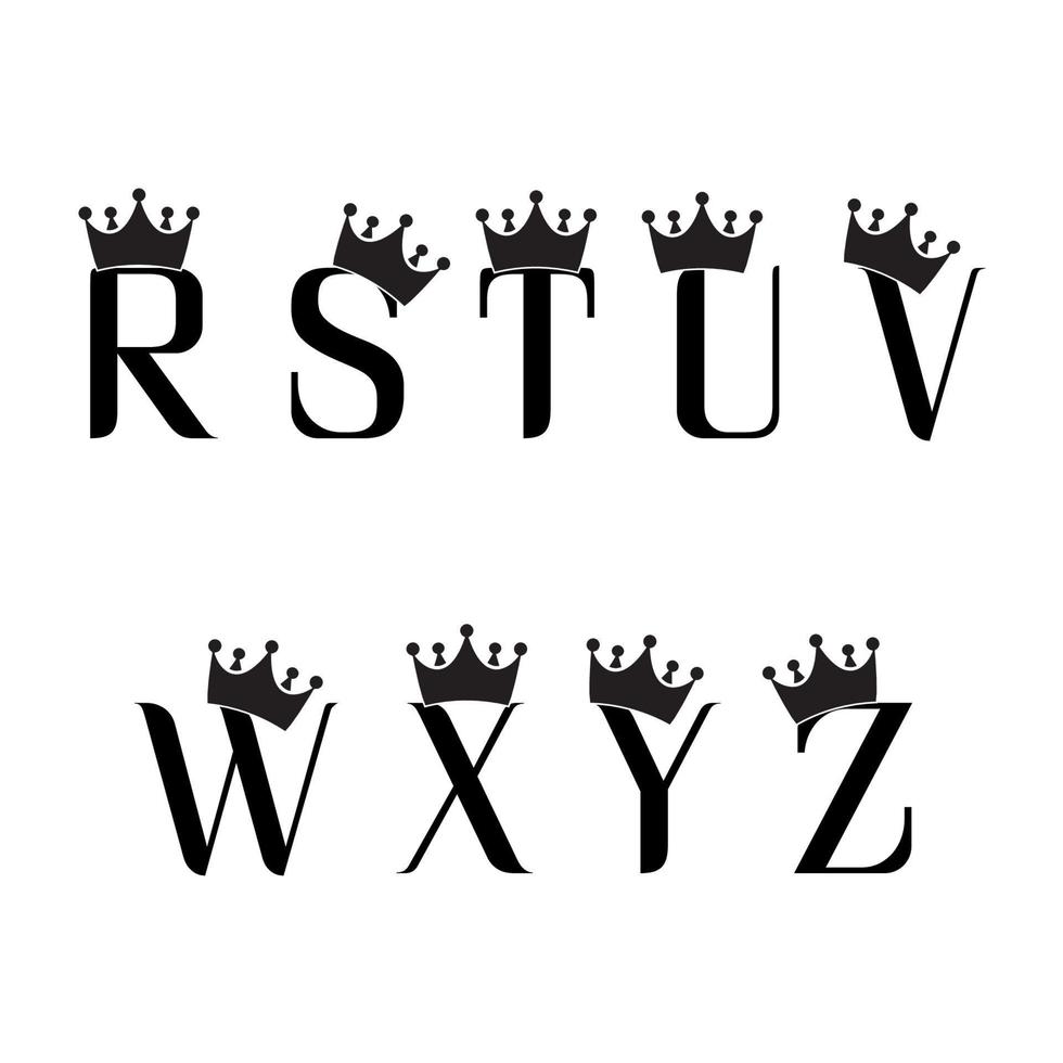 Set of letters from R to Z, with crown design vector