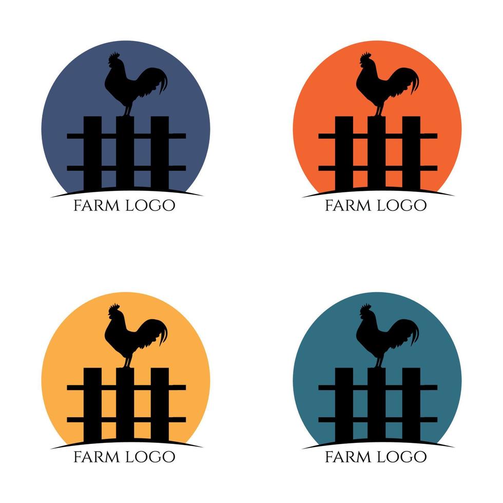 Set of rooster logos about fence vector