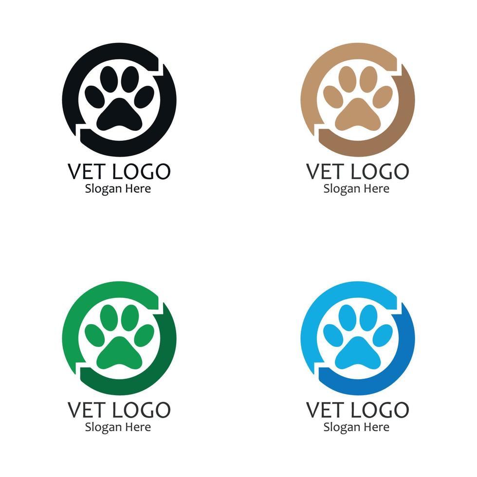 Set of logos with dog footprint design inside circles vector