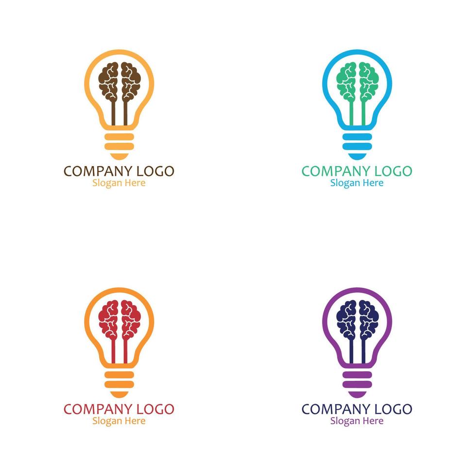 Set of logos with light bulb and brain design vector