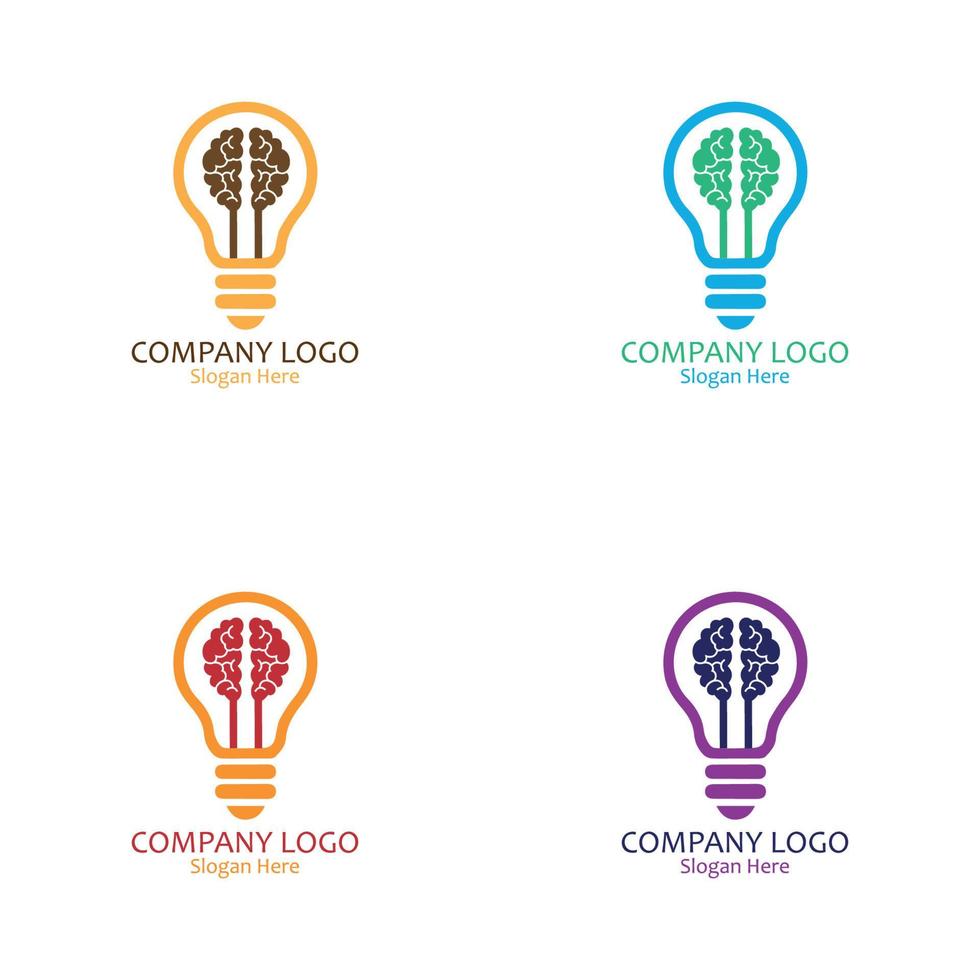 conjunto de logotipos con bombilla y diseño cerebral vector