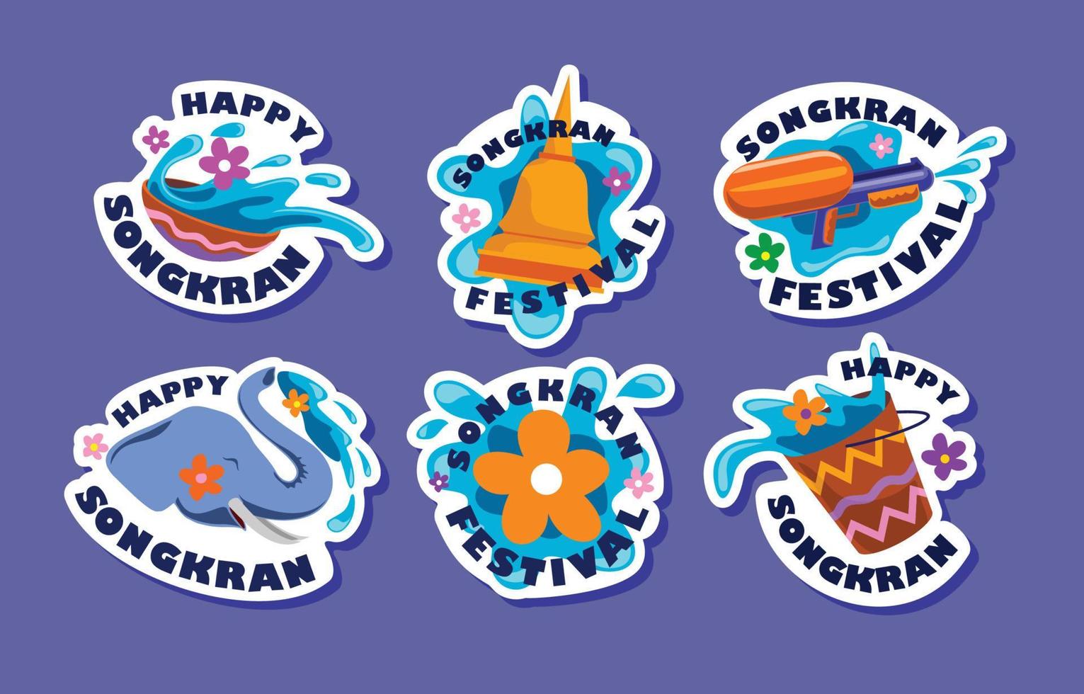 Happy Songkran Festival Stickers Pack vector