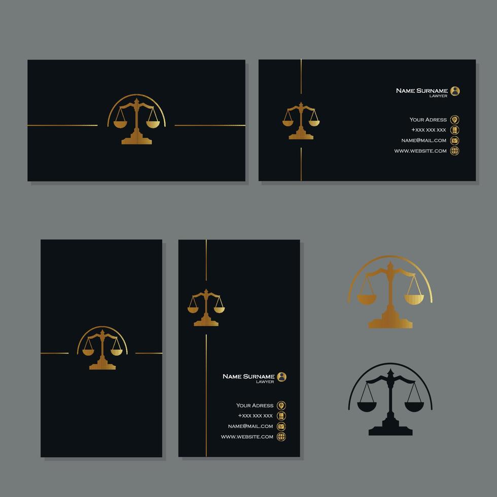 Lawyer business card template set with golden designs vector