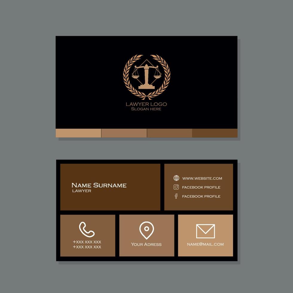 Lawyer business card in black and brown color vector