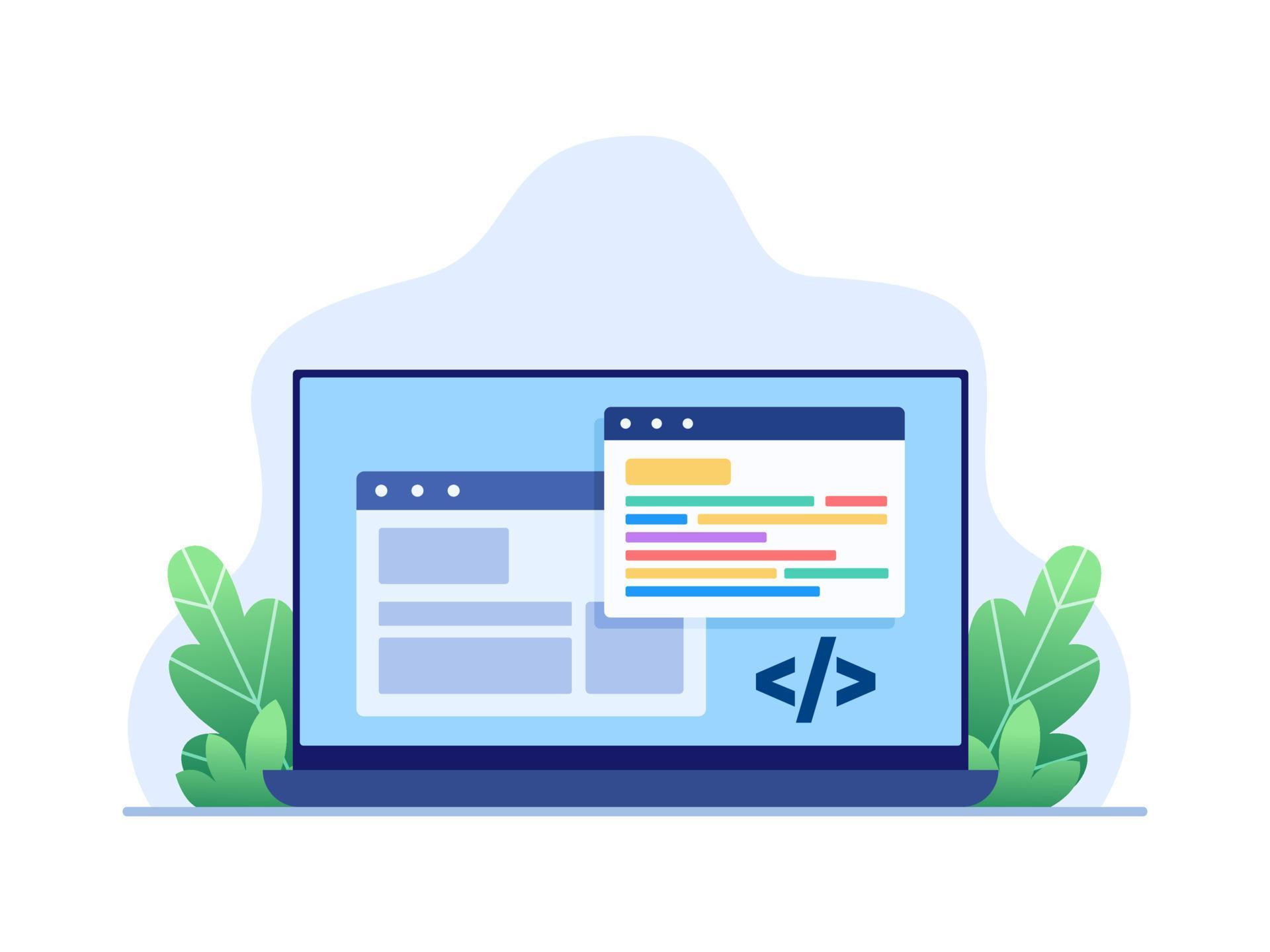 Web Programming Illustration in Laptop. Building Web or Software With ...