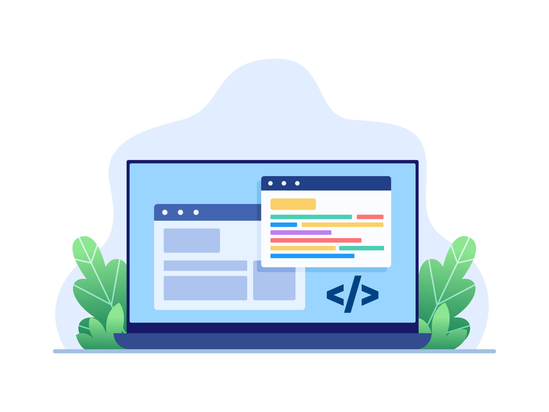Web Programming Illustration in Laptop. Building Web or Software With