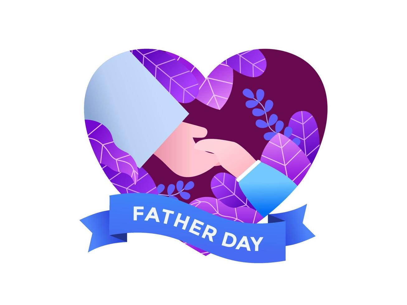 Vector Illustration Father Day With Father Hand Holding His Hand Son With Floral Background Element and Love Shapes. Can be used for greeting card, invitation, postcard, banner,, web, etc