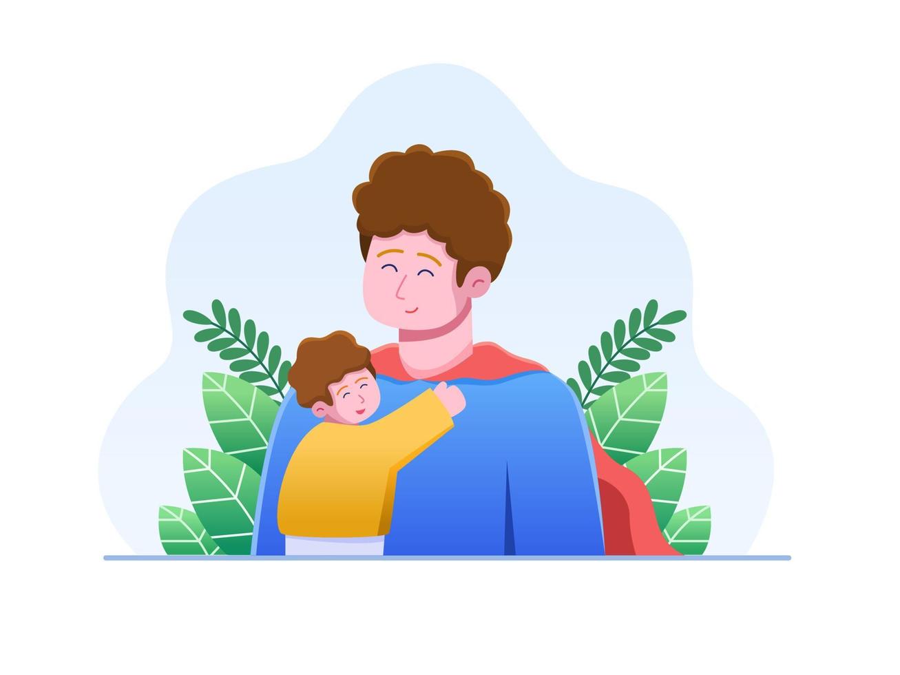 ilustración vectorial hijo amoroso padre abrazando a su padre y saludando feliz día del padre. se puede utilizar para tarjetas de felicitación, postales, impresos, web, páginas de destino, redes sociales, etc. vector