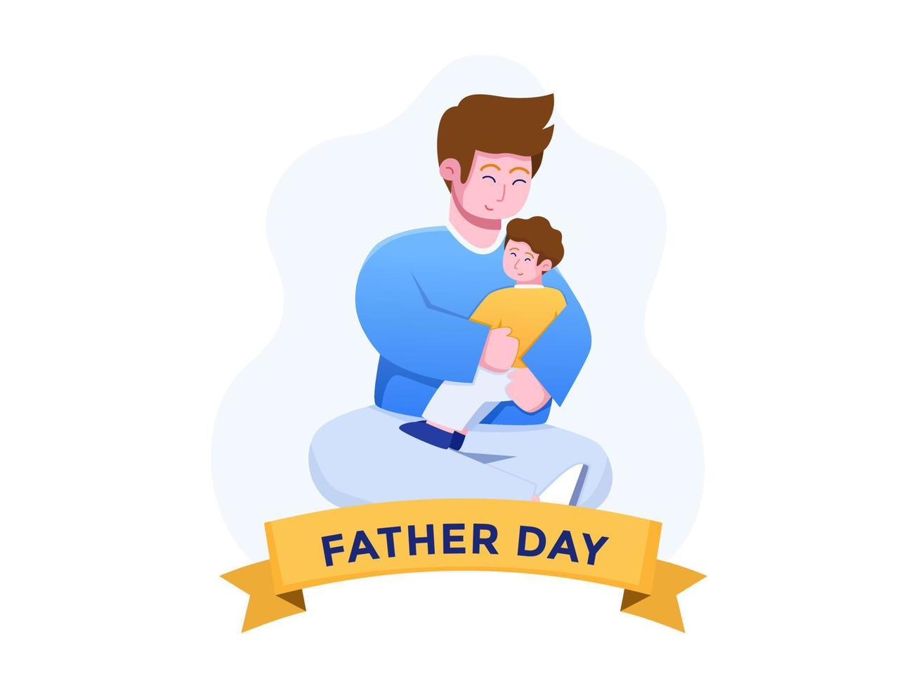 Father Day Vector Illustration With A Dad Hugging The Children And Love Him. Can be used for greeting card, postcard, web, animation. Print, etc