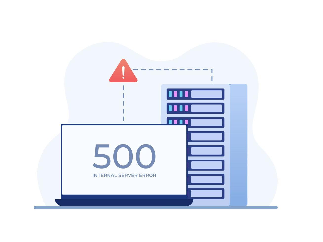 ilustración plana 500 concepto de error interno del servidor. no se puede conectar al servidor o internet. error de sitio web 500. se puede usar para web, página de destino, animación, promoción, etc. vector