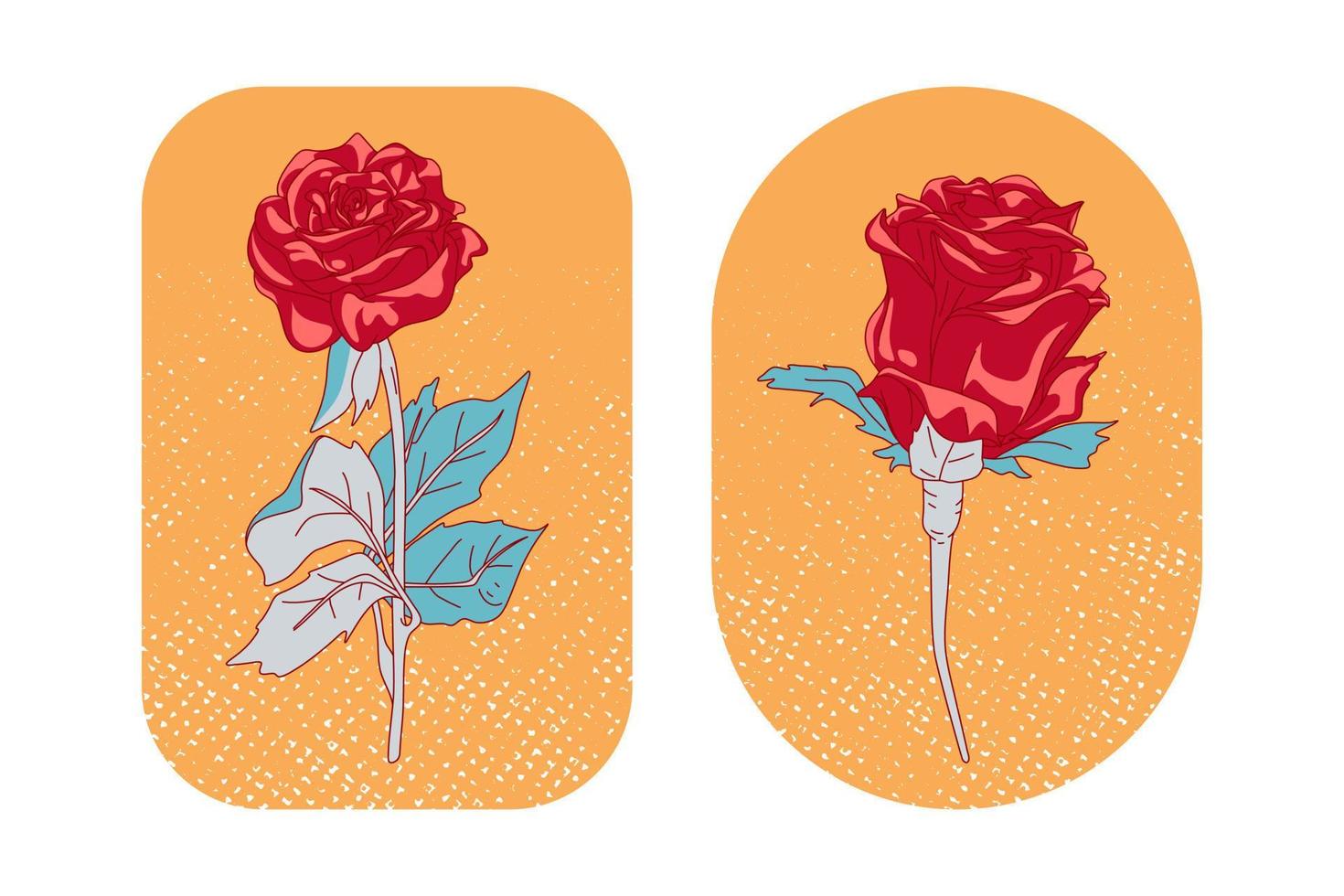 Hand drawn red roses flower cartoon set vector