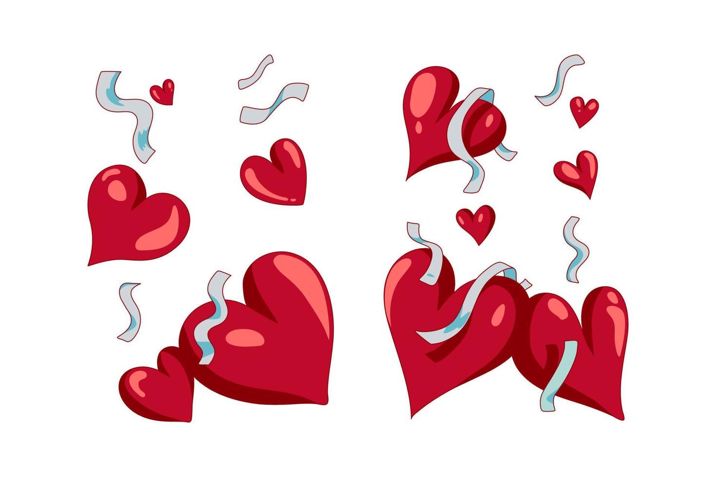 conjunto de dibujos animados de amor y cinta dibujados a mano vector