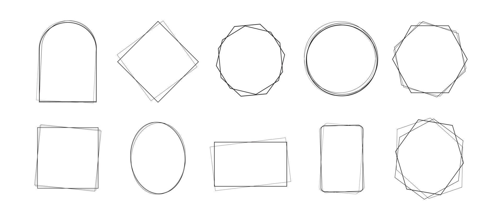 Set of geometric frames design. Abstract silhouette shapes graphic template isolated on white background. Decorative border elements for wedding or invitation. Vector illustration