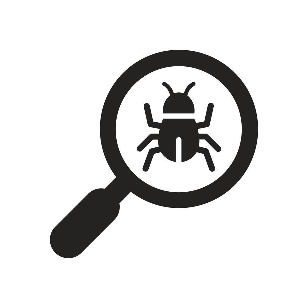 icon illustration of looking for a beetle, magnifying glass. vector