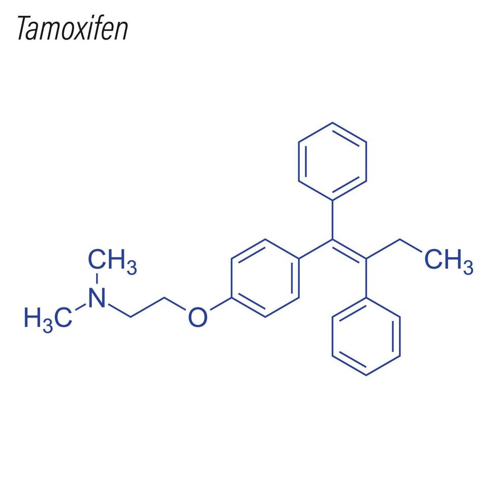 fórmula esquelética vectorial de tamoxifeno. molécula química del fármaco. vector