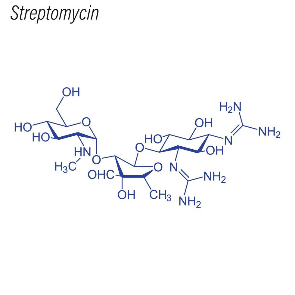 fórmula esquelética vectorial de estreptomicina. molécula química del fármaco. vector