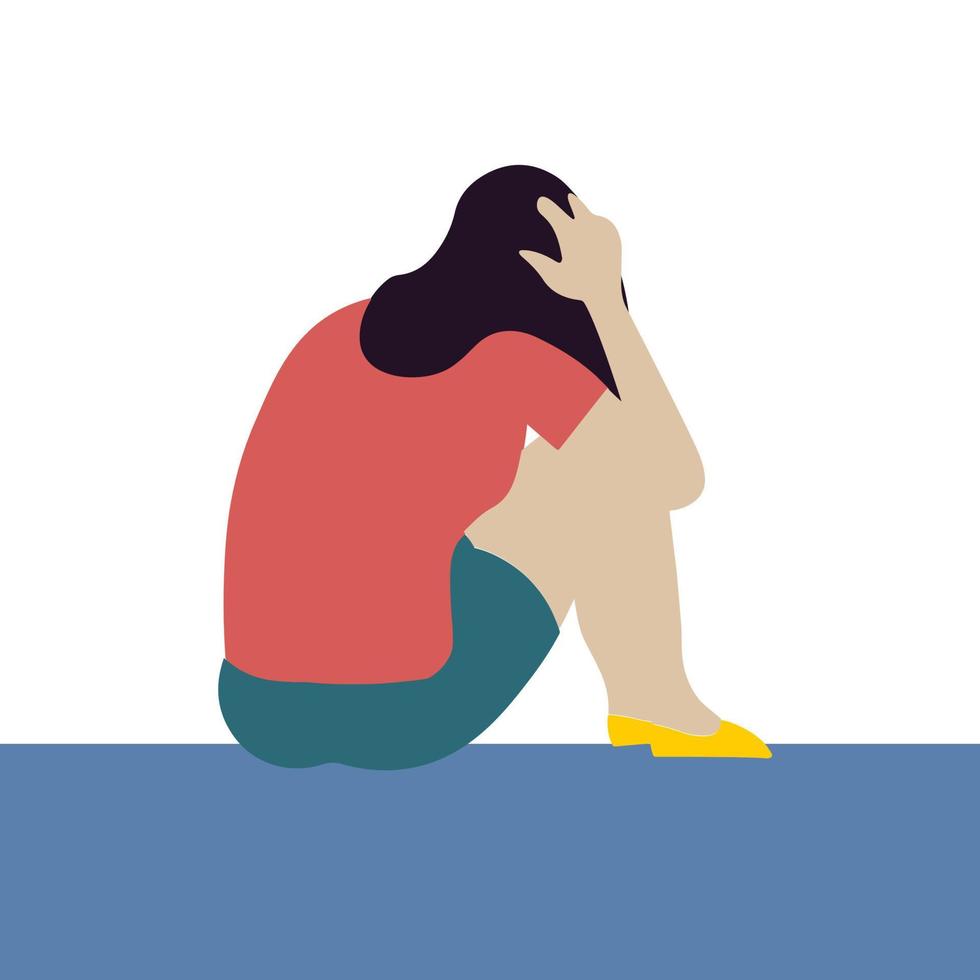 Vector illustration of depressed woman.