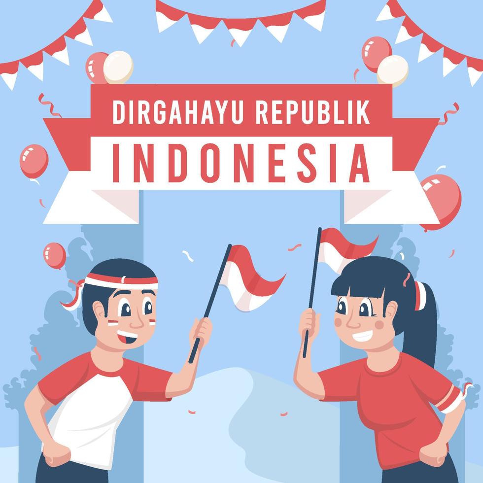 niño y niña celebrando el día de la independencia de indonesia vector