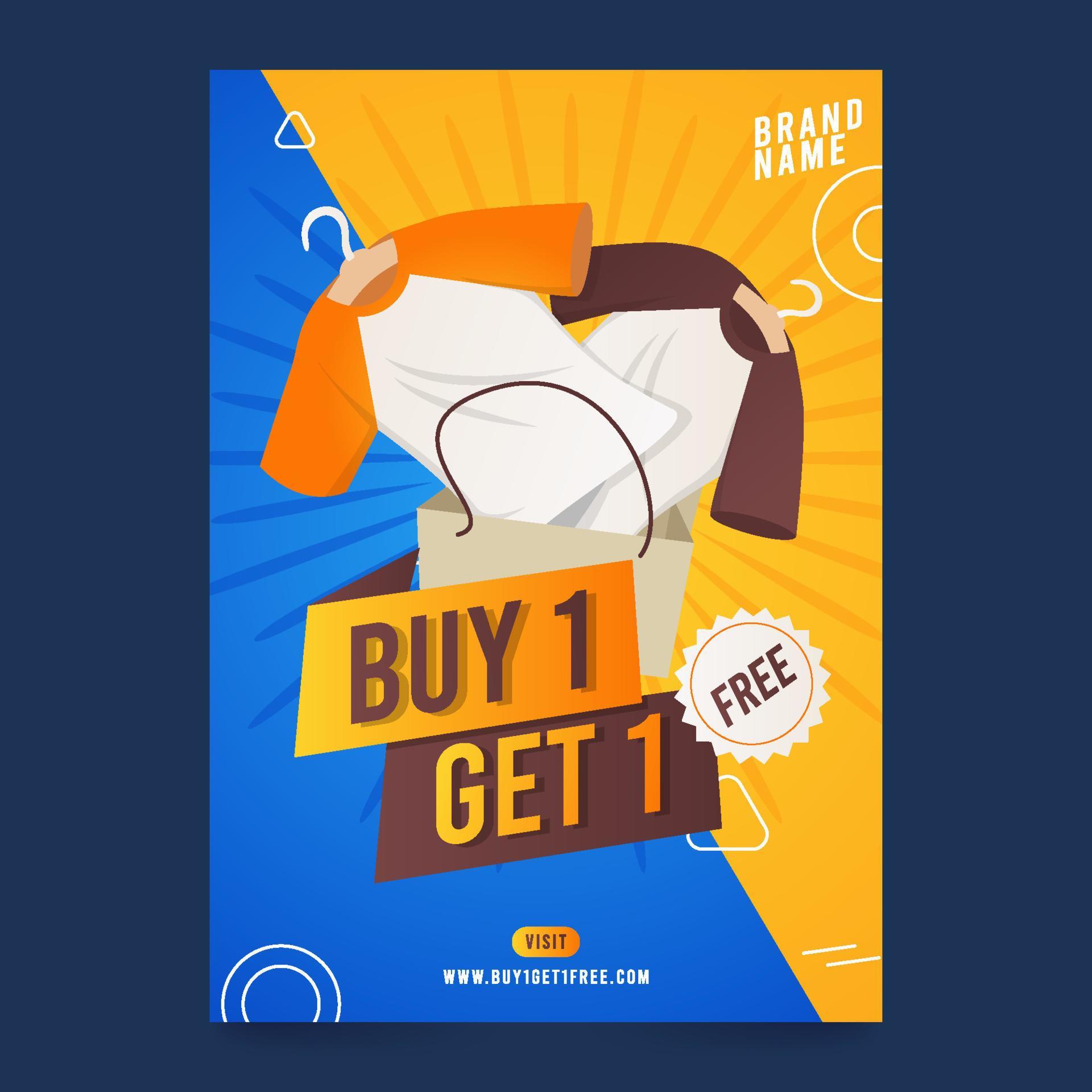 Buy 1 Get One Free TShirt Promo Poster Template 7873542 Vector Art at