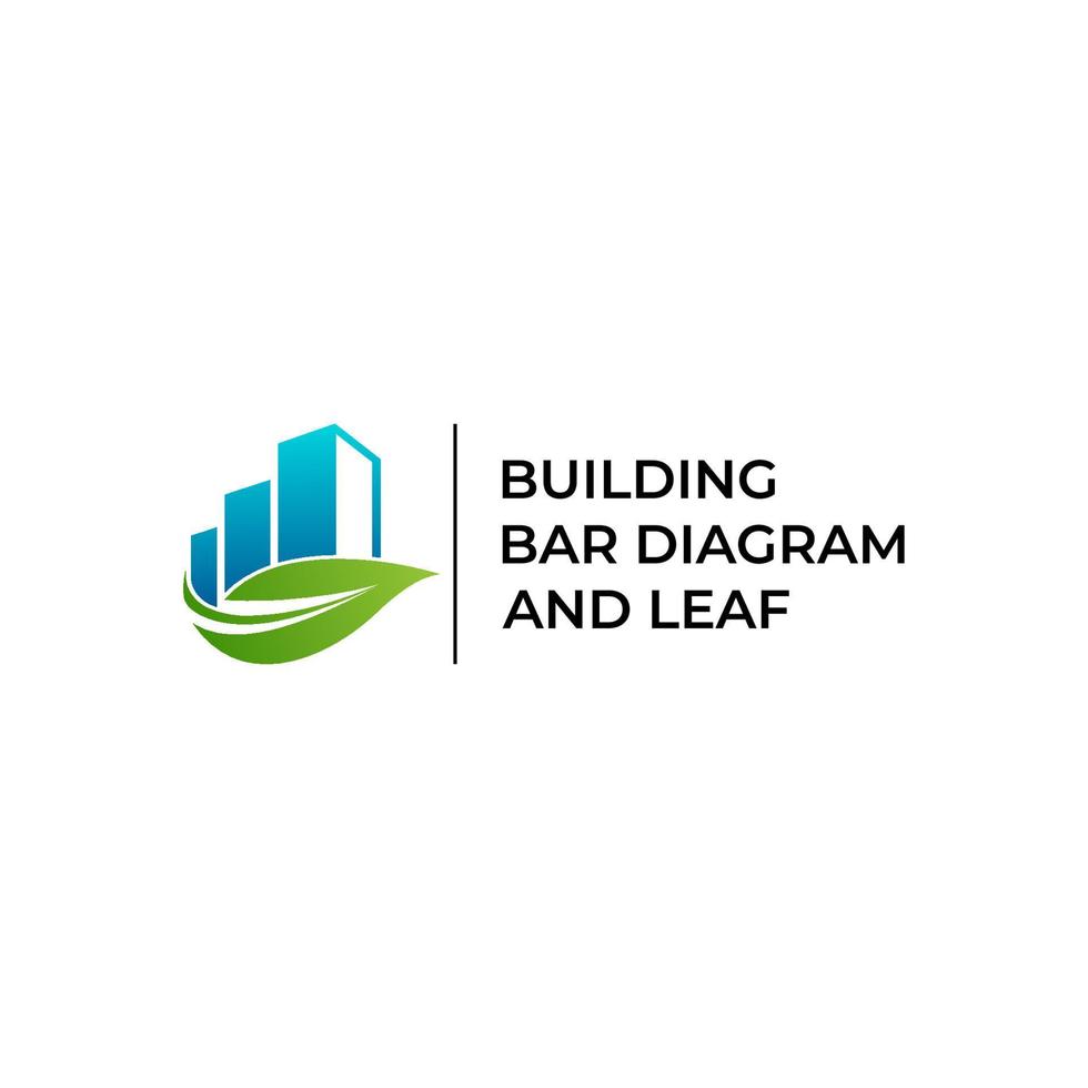 edificio, diagrama de barras y diseño de logotipo de hoja vector