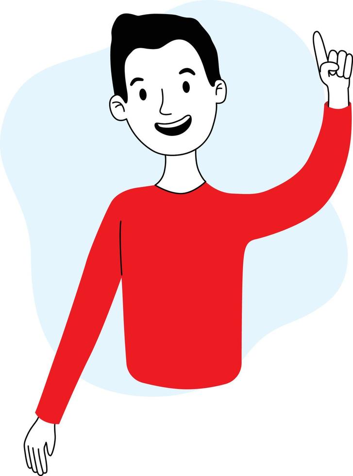 Man with joyful face and finger up. Concept of great idea. vector