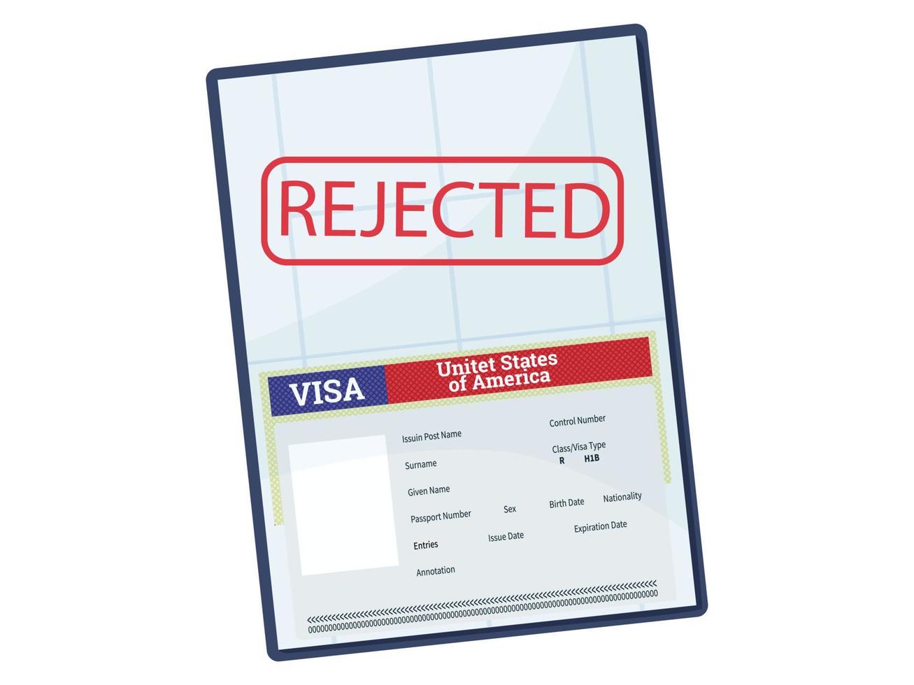 Rejected Visa Type H1B temporary work for workers. vector