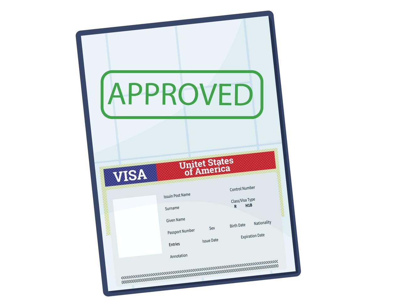 Approved Visa Type H1B temporary work for workers. vector