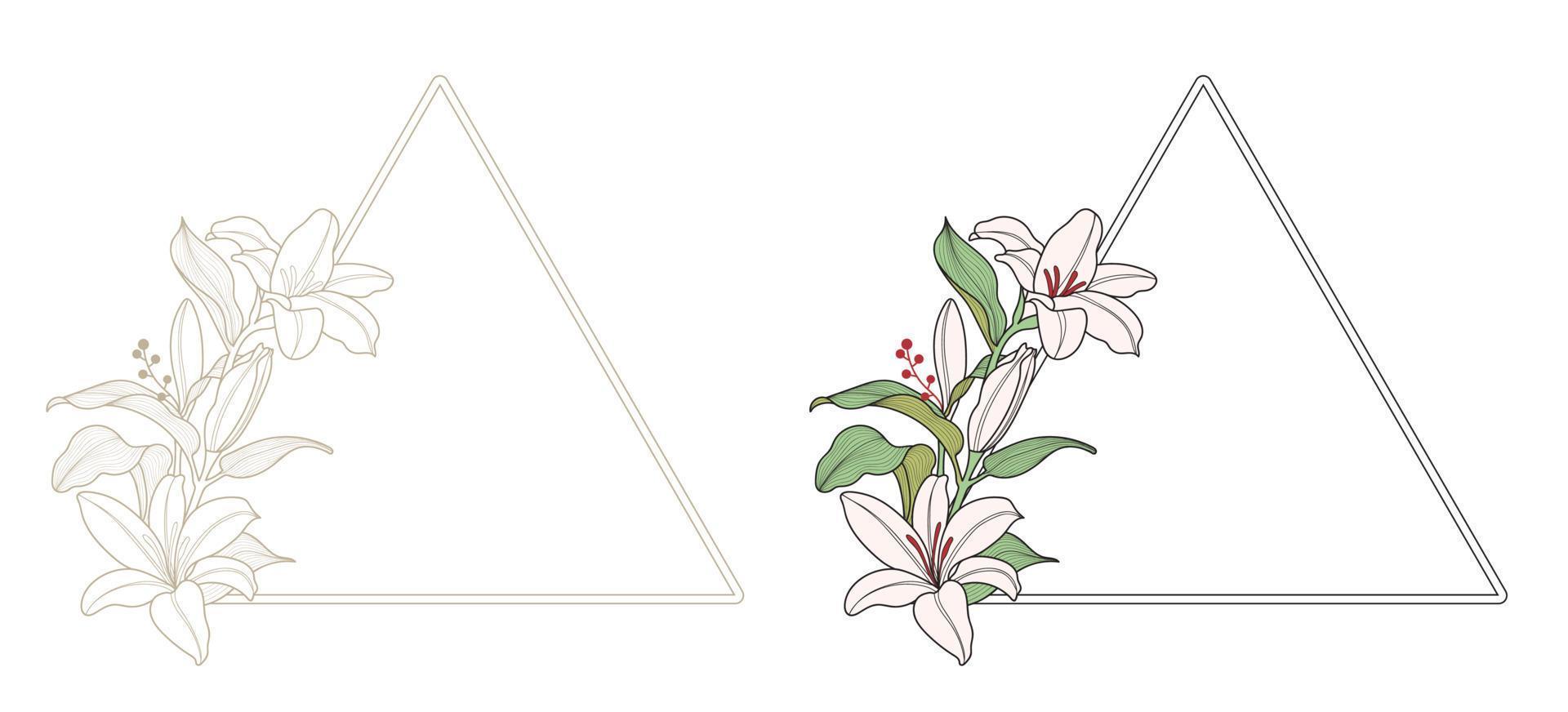 lily flower frame with triangle border vector