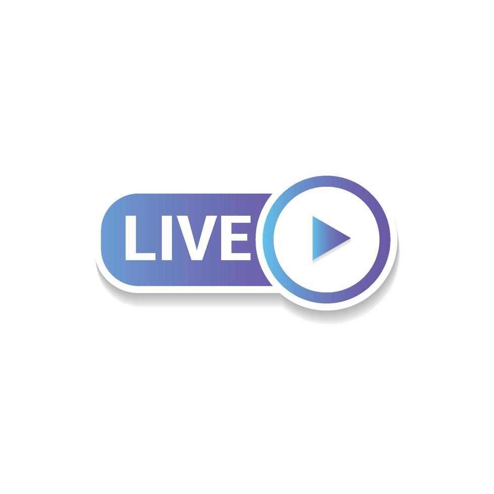 Live, text and play button embellished blue logo vector