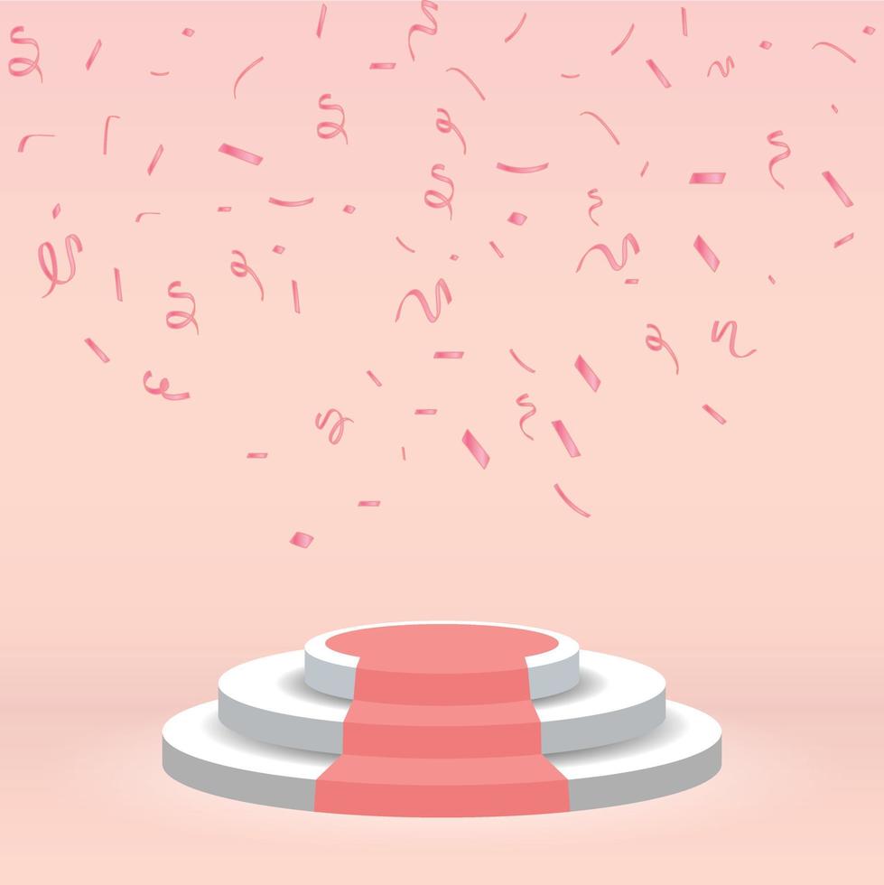 Podium Stage with Pink carpet and Pink Convetty vector