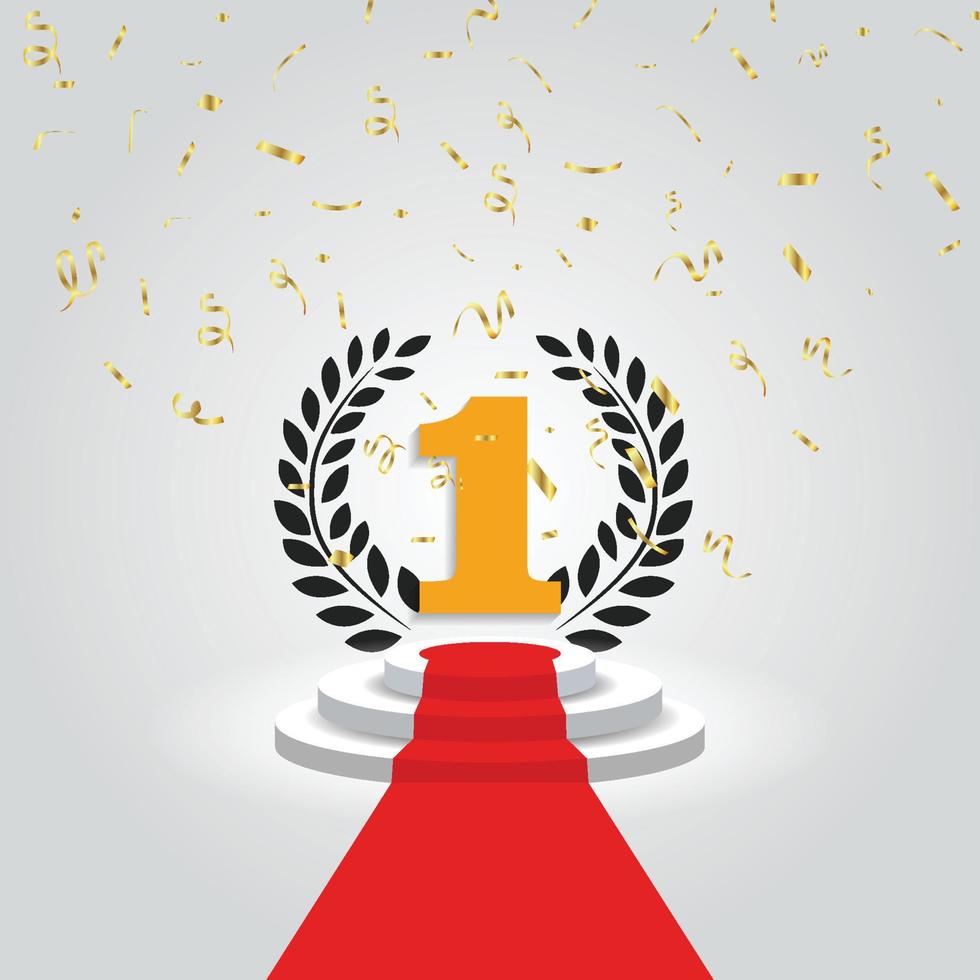 podium with red carpet and golden convetty on it vector