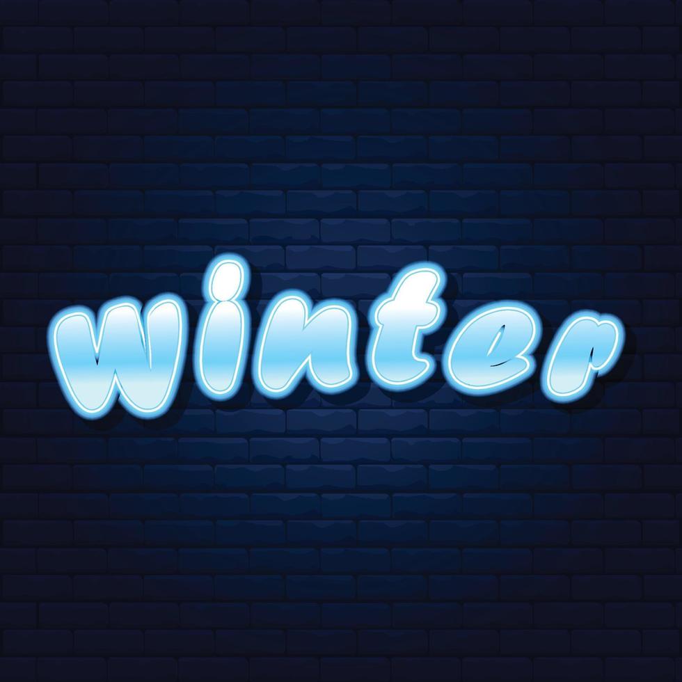 Winter Lettering with Blue Color and Glowing Neon vector