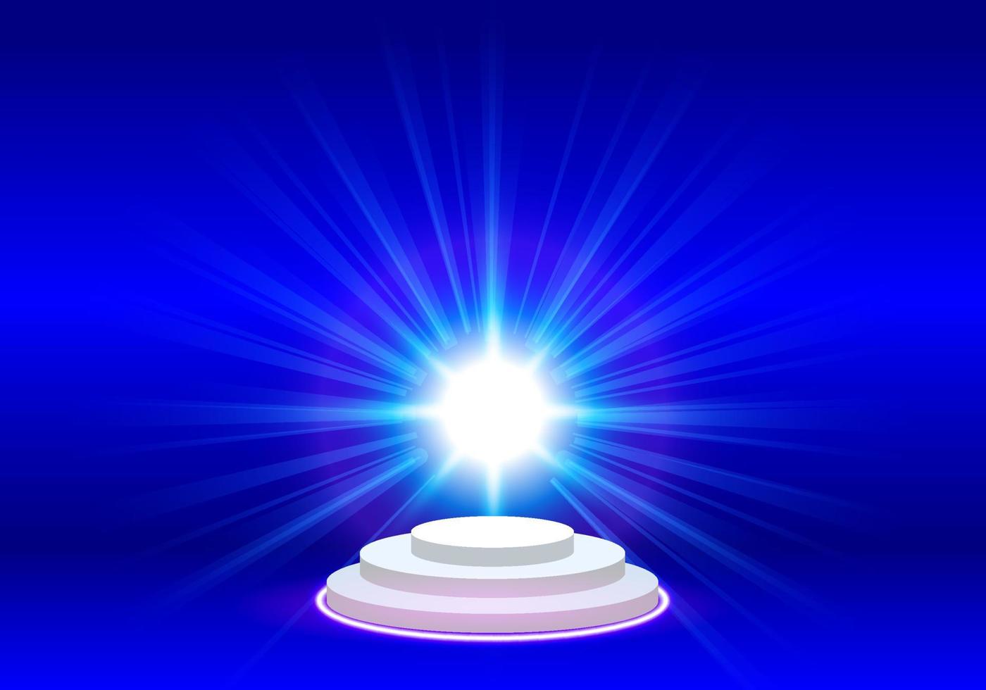 podium with bright, sparkling light and blue background vector
