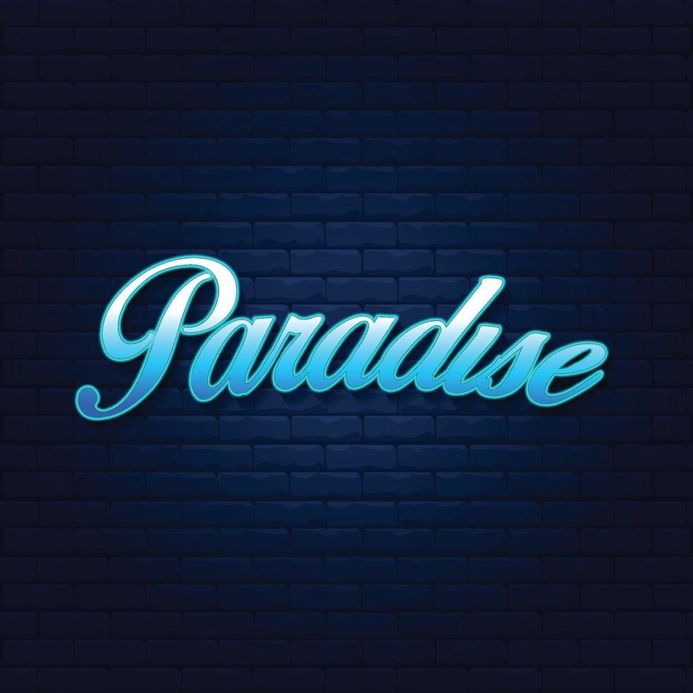 Paradise Lettering with Blue Neon and Navy Brick vector