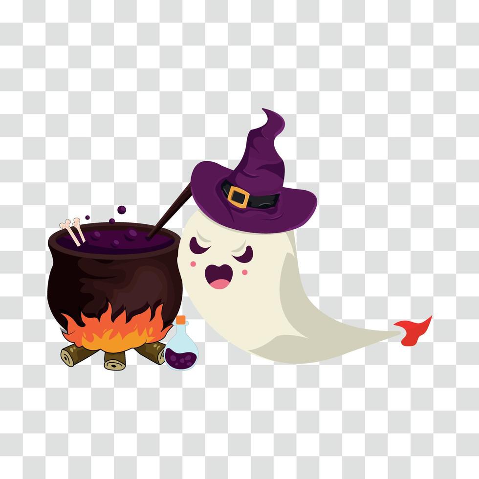 pot halloween with purple potion and ghost vector