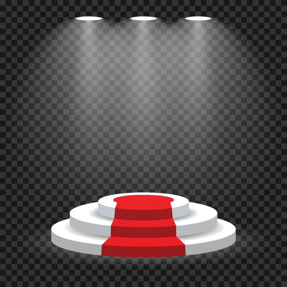 escenario de podio con alfombra roja y lámparas brillantes vector