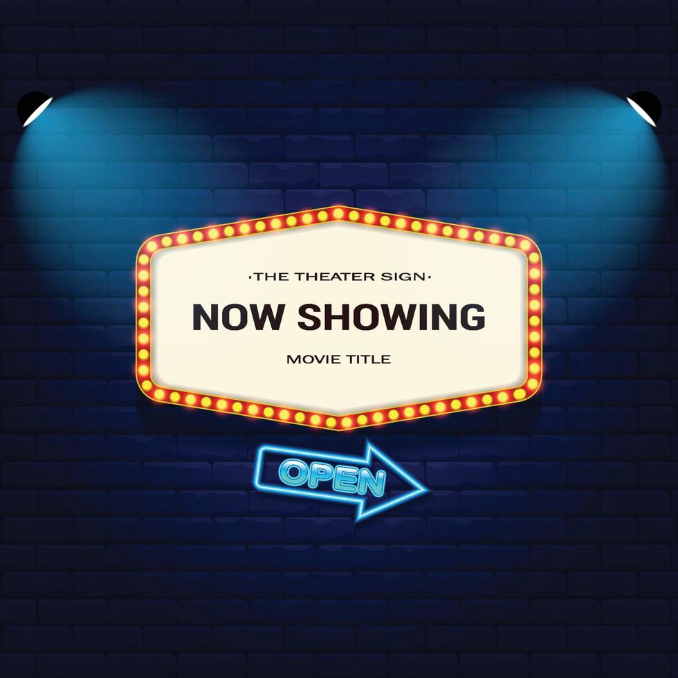 Retro Cinema with Sparking Blue Color and Blue Neon vector