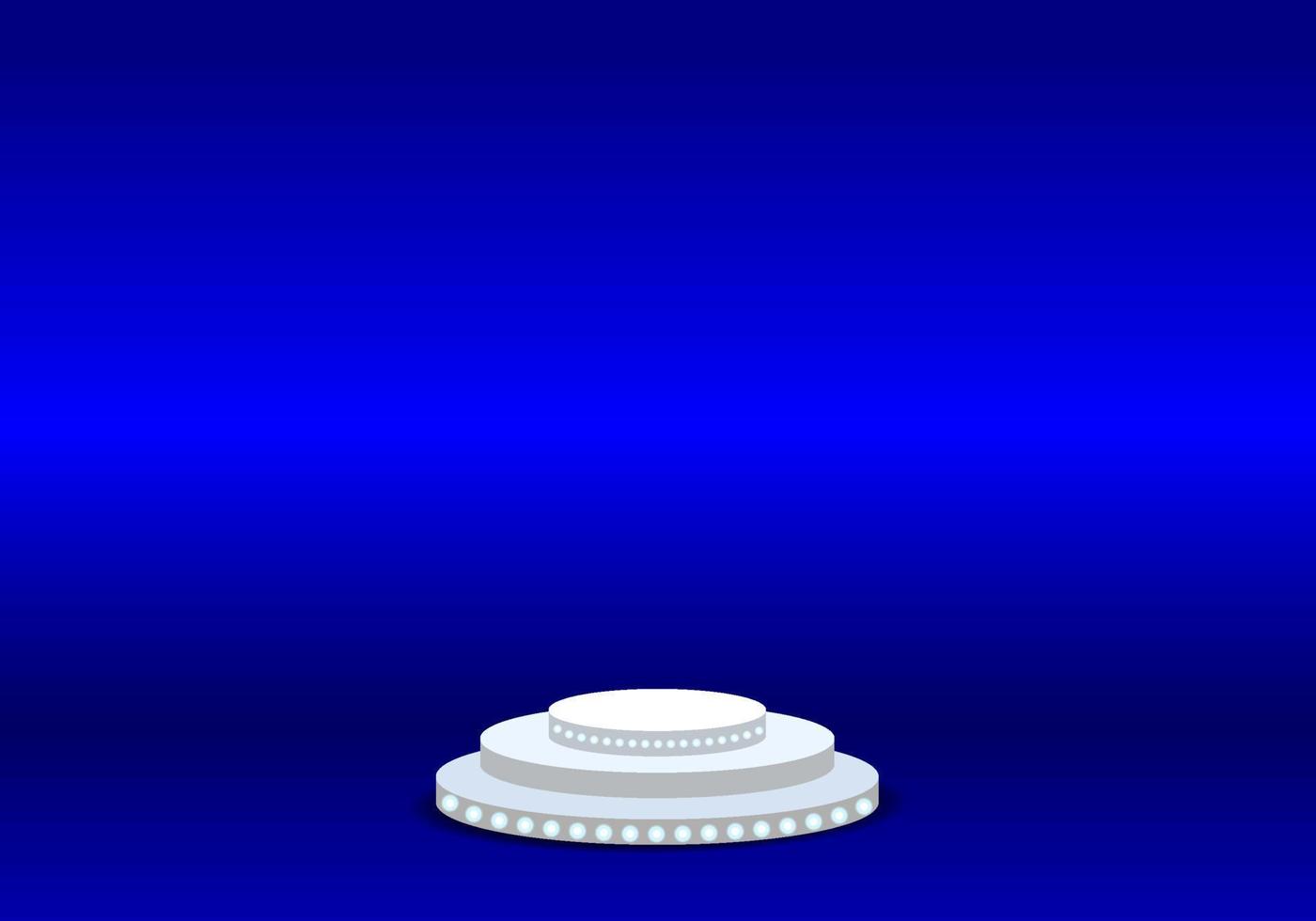 podium with a sparkling blue background and a stand decorated with round lights vector