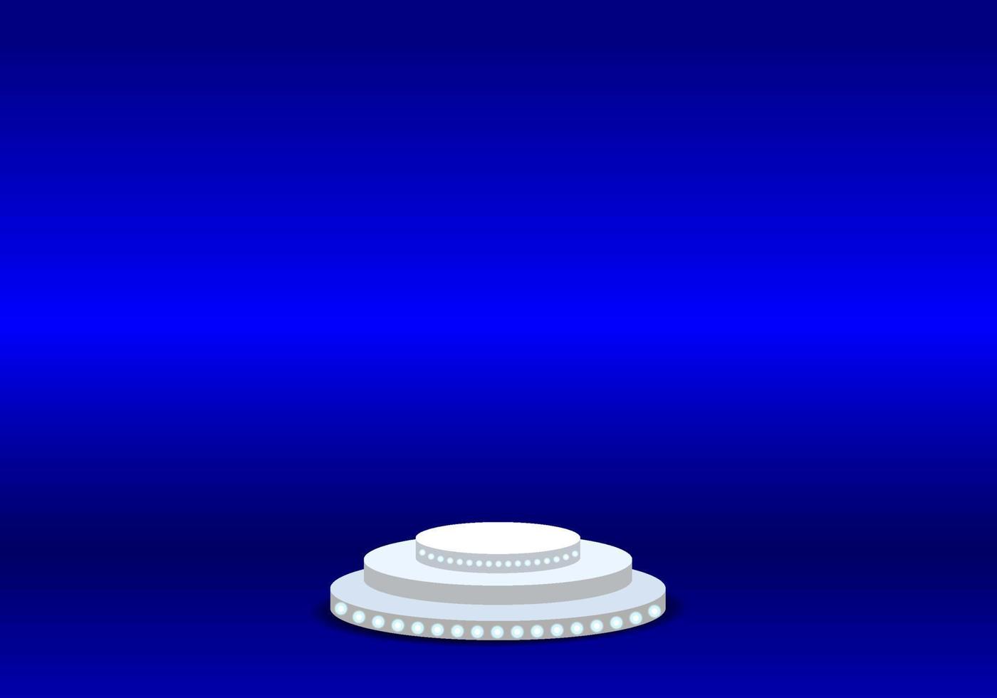 podium with a sparkling blue background and a stand decorated with round lights vector