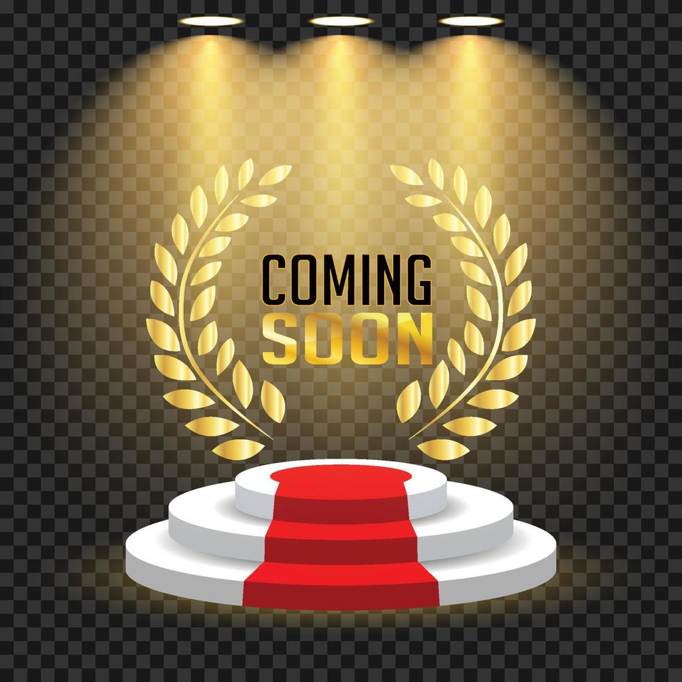 Coming Soon with Realistic Podium Stage and White Lamps vector