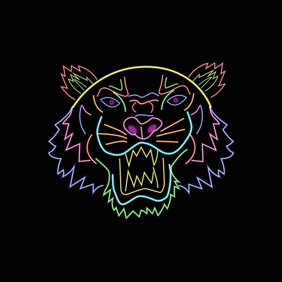 tiger colorful neon with black background vector