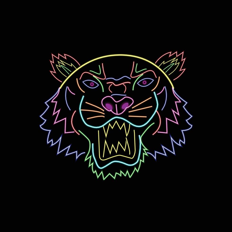 tiger colorful neon with black background vector