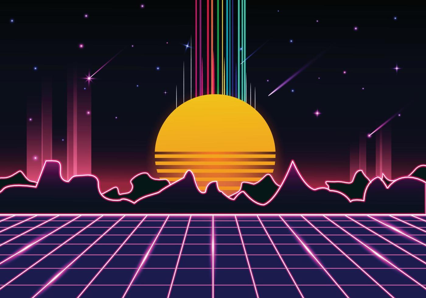 retro with neon and mountain and sunset decoration 7873858 Vector Art