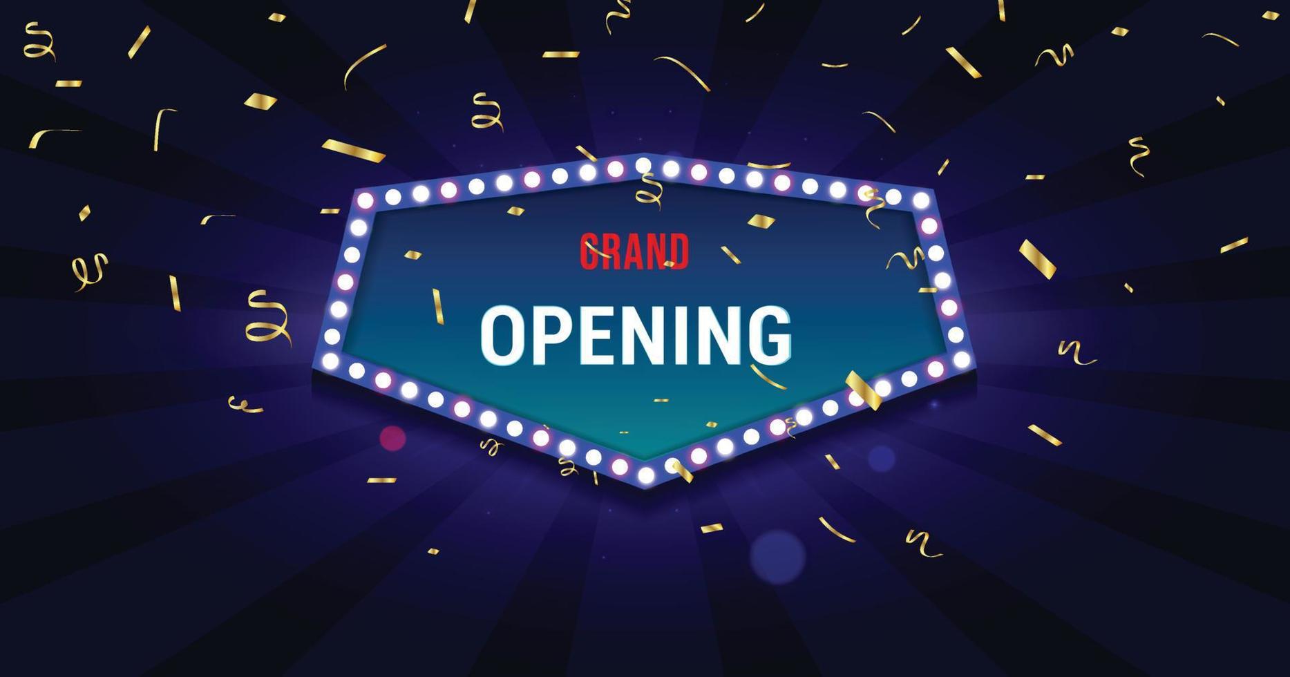 a grand opening card and a glowing blue background vector