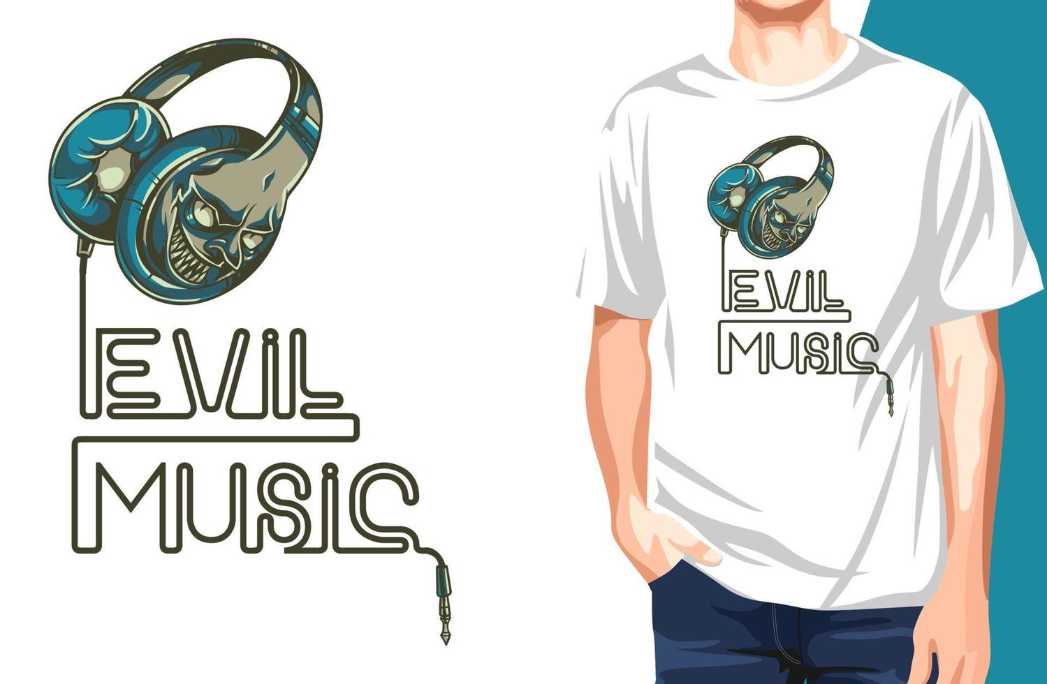 Evil Music T Shirt.Can be used for t-shirt print, mug print, pillows, fashion print design, kids wear, baby shower, greeting and postcard. t-shirt design vector