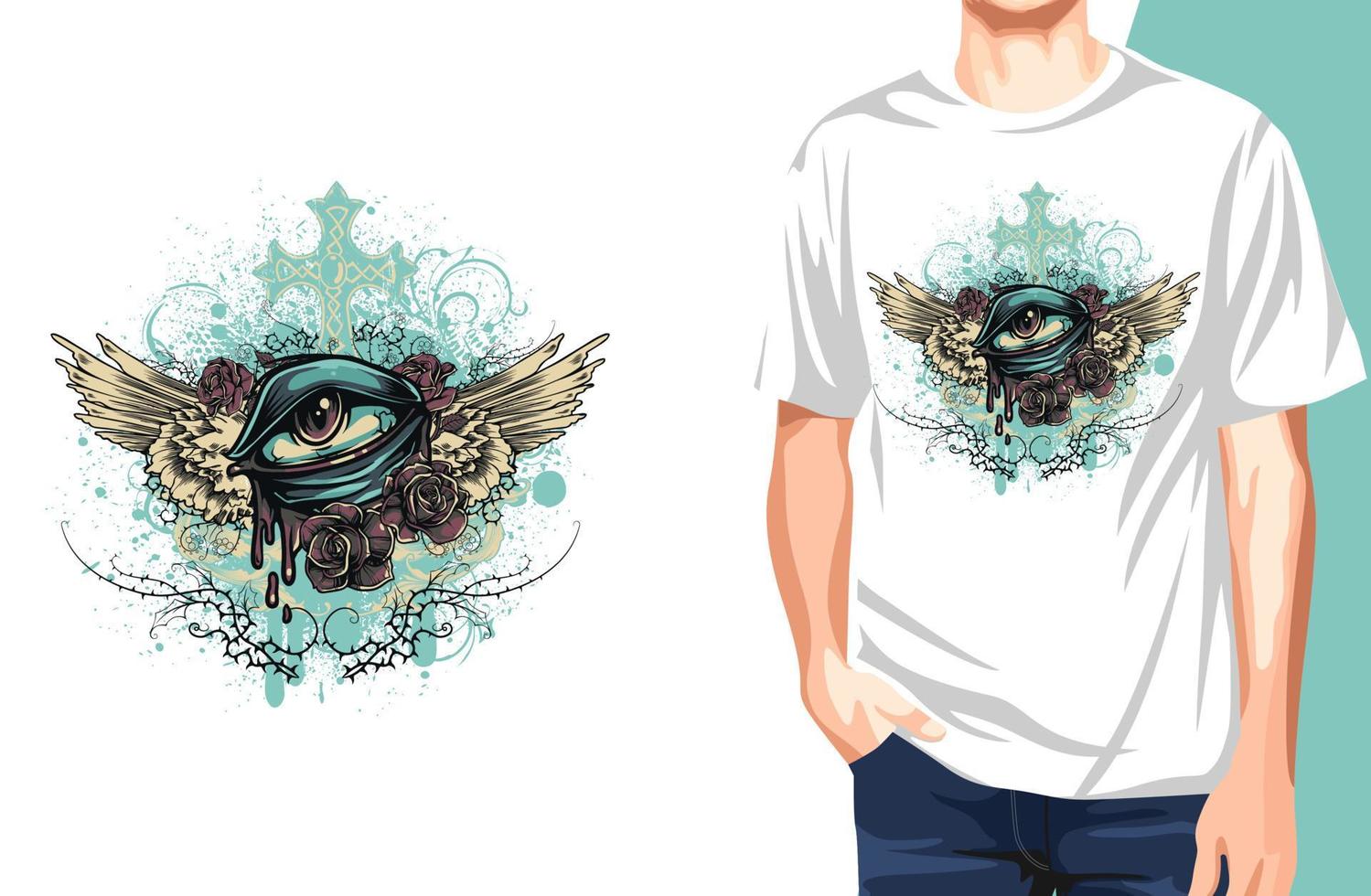 Camiseta con alas de globo ocular. Se puede utilizar para imprimir camisetas, imprimir tazas, almohadas, diseño de estampados de moda, ropa para niños, baby shower, saludos y postales. diseño de camiseta vector