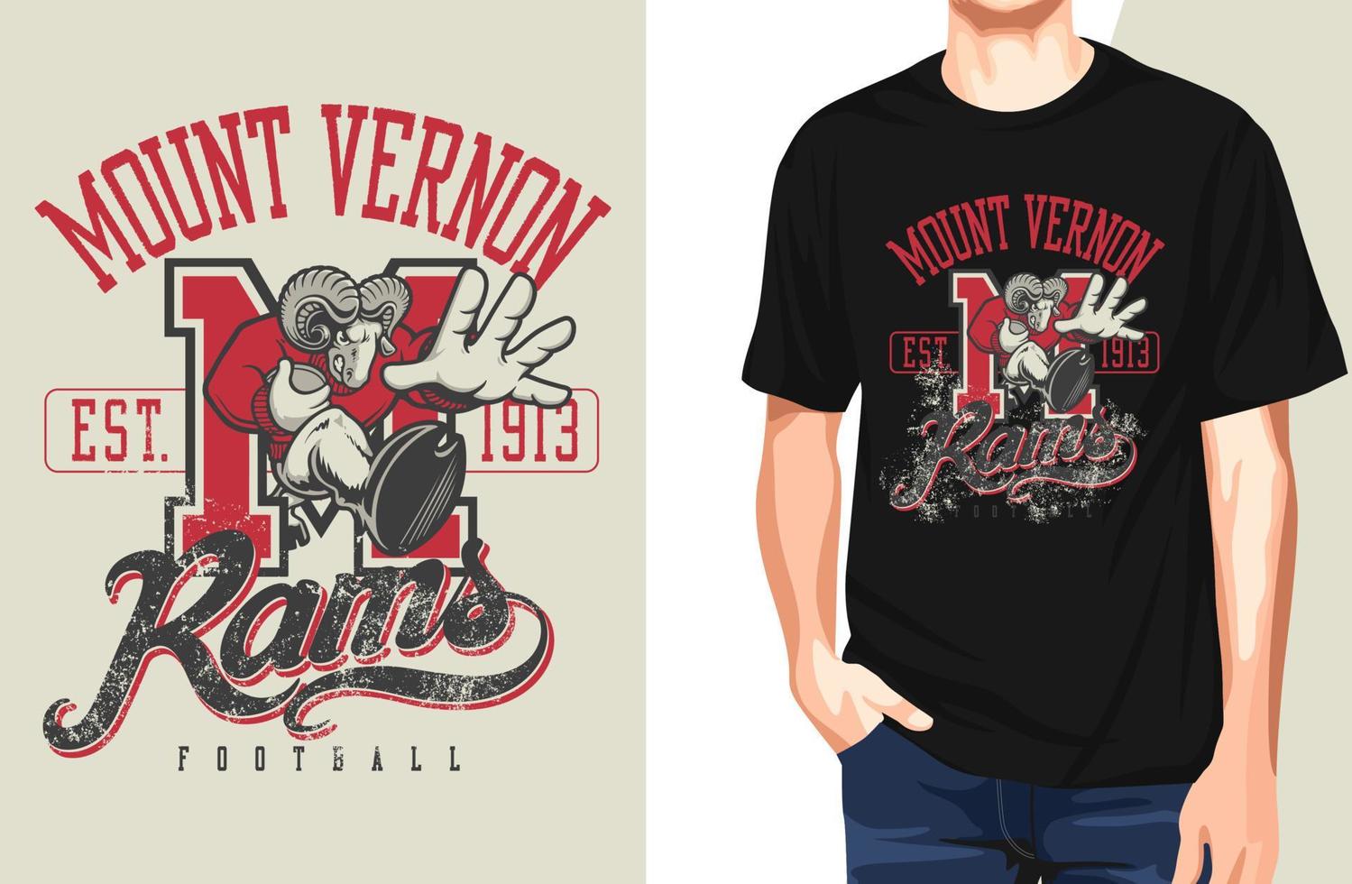 Mount Vernon Rams T Shirt. Puede usarse para estampado de camisetas, estampado de tazas, almohadas, diseño de estampado de moda, ropa para niños, baby shower, saludo y postal. diseño de camiseta vector