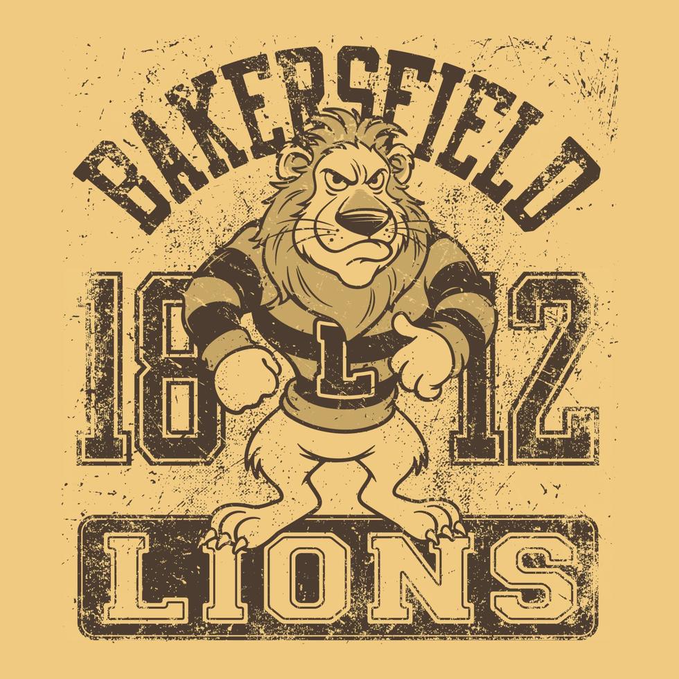 diseño de camisetas de los leones de Bakersfield. Se puede utilizar para estampados de camisetas, estampados de tazas, almohadas, diseño de estampados de moda, ropa para niños, baby shower, saludos y postales. diseño de camiseta vector