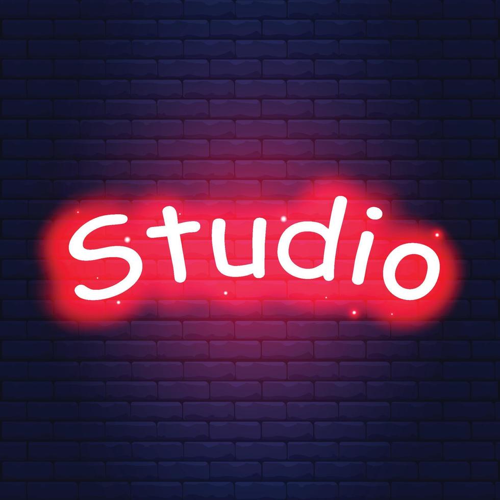 Lettering with red neon and navy brick vector