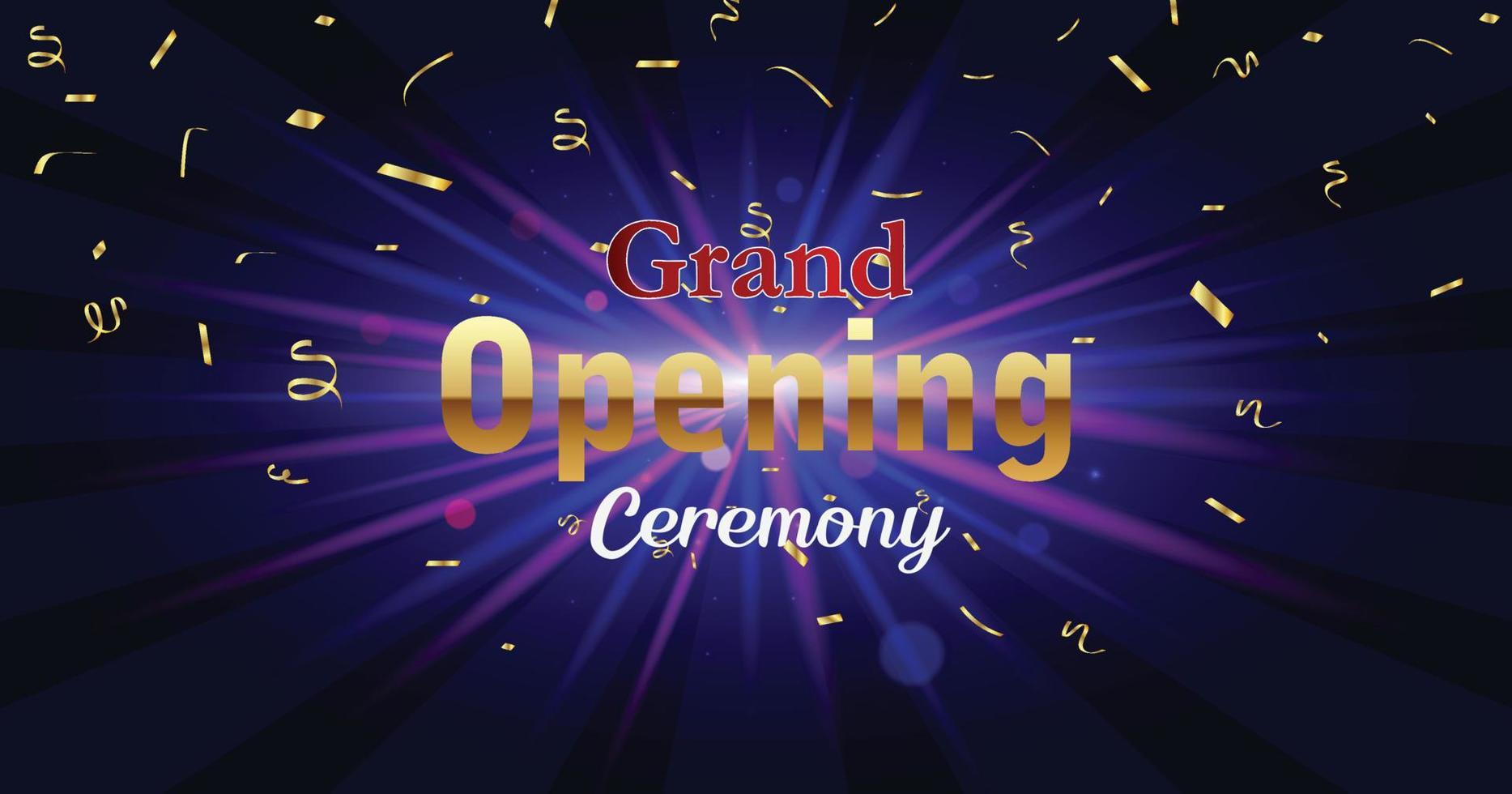 grand openning writing with gold convetti decorating it vector